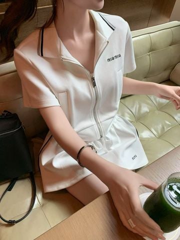 SET BỘ NỮ mi.u mi.u*  CỔ BẺ VIỀN TƯƠNG PHẢN + VÁY NỮ XÒE NGẮNP