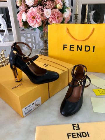 Giày cao gót FENDI* gót tráng vàng quai có thể tháo rời đẹp VIP 1:1