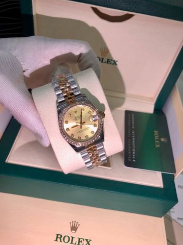 Đồng hồ nữ rolex* dây kim loại viền nạm kim máy cơ case 31mm đẹp sang thanh lịch VIP 1:1