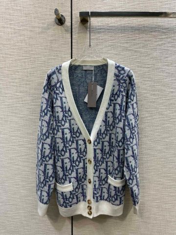 Áo cardigan len nam nữ  Dior* hoạ tiết oblique xanh đẹp VIP 1:1