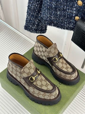 Giày nữ cao cổ GUCCI* đế 4,5cm hoạ tiết logo canvas viền da bò kiểu đẹp cao cấp