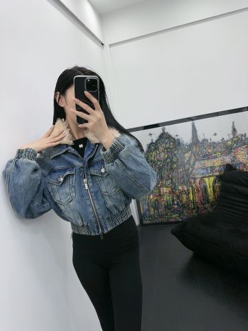 Áo khoác jeans bo gấu cổ lông đẹp độc VIP 1:1