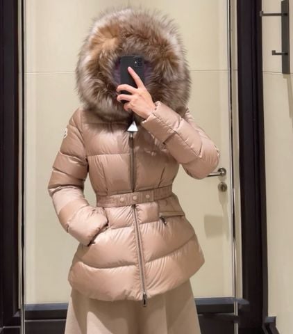 Áo phao nữ moncler* dáng lỡ đai eo màu nâu cafe mới đẹp sang VIP 1:1