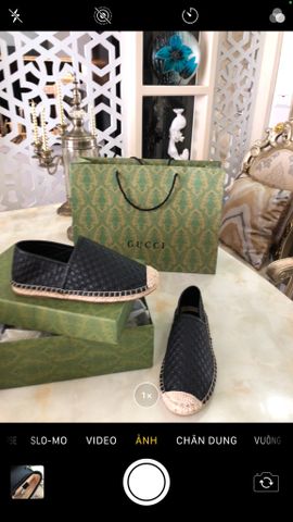 Giày slip on nam GUCCI* đế cói da bò dập nổi Logo đẹp