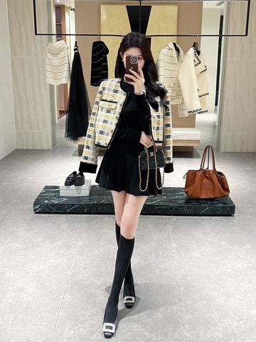 Áo khoác dạ tweed chanel* kẻ màu đẹp VIP 1:1