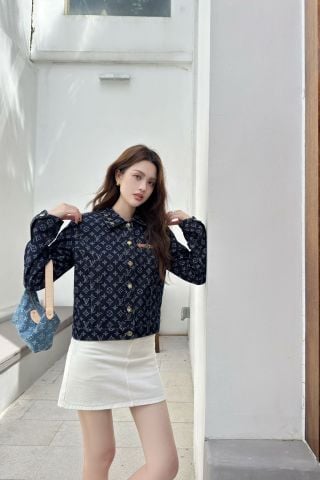 Áo khoác jeans nữ L*V hoạ tiết Monogram cao cấp