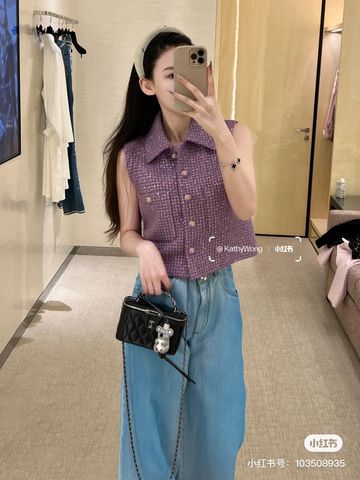 Áo gile chanel* tweed màu tím kim sa đẹp sang VIP 1:1