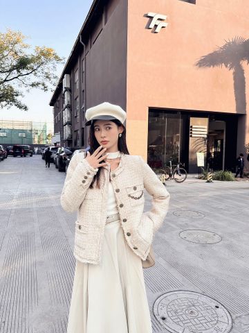 Áo khoác nữ chanel* tweed lót trám lông vũ ấm áp đẹp sang VIP 1:1