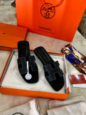 Dép nữ Hermes* da epsom viền chỉ trắng SIÊU CẤP