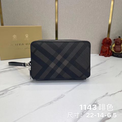 Clutch BURBERRY* nam nữ sz 22cm hai khoá dáng vuông vắn ngăn rộng đẹp cao cấp