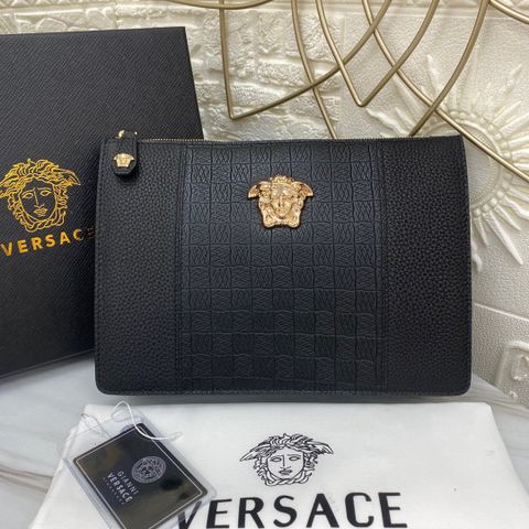 Clutch VERSACE* nam nữ dáng vuông da bò Logo vàng đẹp SIÊU CẤP