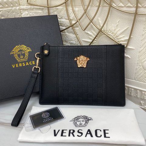 Clutch VERSACE* nam nữ da bò logo vàng SIÊU CẤP