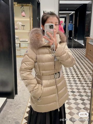 Áo phao lông vũ moncler* cho nữ có mũ đai eo dáng đẹp VIP 1:1