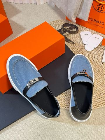 Giày slip on nam nữ Hermes* denim quai ngang khoá bạc đẹp VIP 1:1