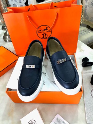 Giày slip on nam nữ HERMES* da bò togo siêu mềm xịn khoá bạc đẹp VIP 1:1