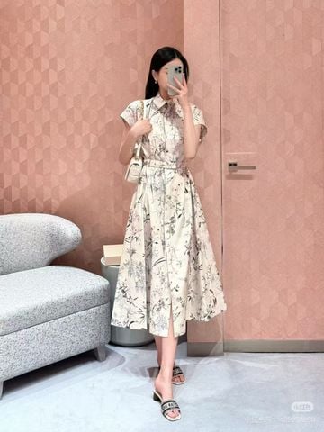 Váy đầm Di*or* họa tiết hoa lá xuân hè thanh lịch