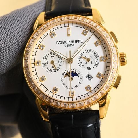 Đồng hồ nam patek* philippe* máy cơ dây da viền kim đẹp VIP 1:1