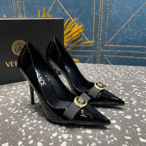 Giày cao gót VERSACE* mũi nhọn da bóng cao 9,5cm đẹp sang VIP 1:1