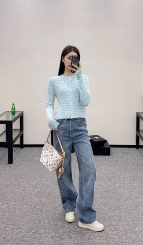 Quần jean nữ Alexander* Wang*  cạp cao ống suông carving