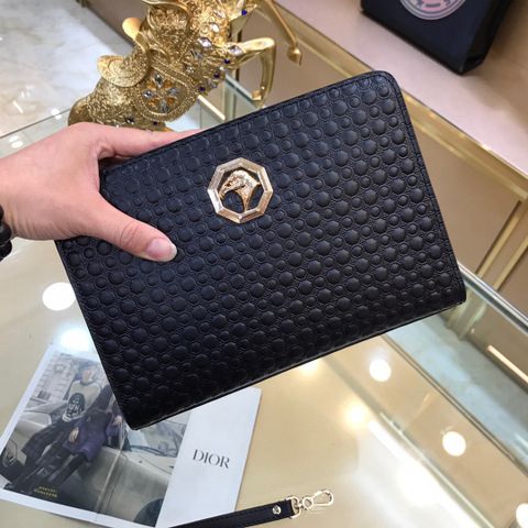 Clutch Stefano* Ricci* nam nữ da bò dập vân nổi khoá Logo vàng dáng vuông vắn đẹp sang cao cấp