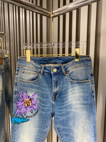 Quần jeans nam LV* in hình hoa tím đẹp độc SIÊU CẤP