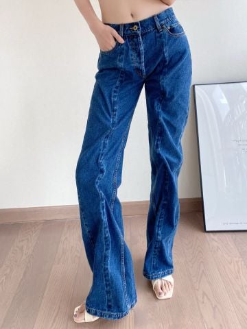 Quần jeans nữ ống đứng xanh đậm kiểu độc VIP 1:1