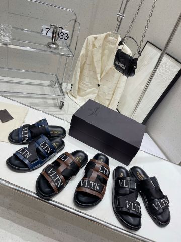 Dép nam nữ VALENTINO* quai da bò đai chữ đẹp cao cấp