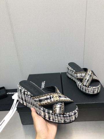 Dép nữ chanel* đế xuồng cao 7cm chất vải lót da bê nhiều màu đẹp VIP 1:1