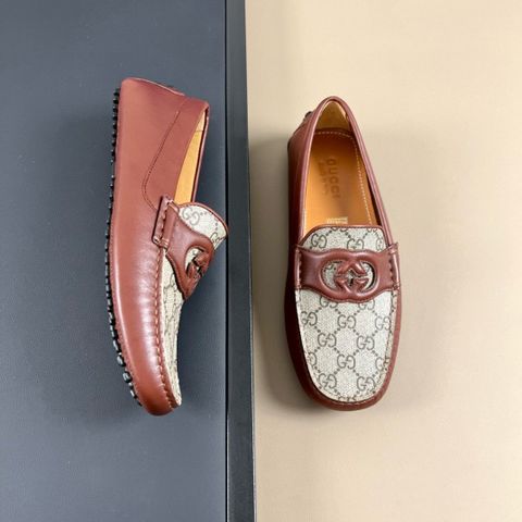 Giày lười GUCCI* da bò phối hoạ tiết Logo canvas đẹp cao cấp VIP 1:1