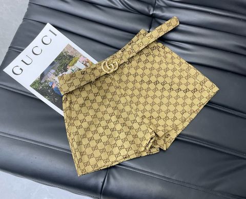 Quần short nữ GUCCI* hoạ tiết logo nâu kèm belt đẹp VIP 1:1