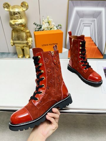 Boot LV* da lộn dập nổi hoạ tiết Monogram phối da bóng đẹp độc VIP 1:1