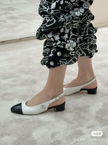 Giày sandal CHA*NEL* gót vuông 5cm da bò nhiều màu đẹp VIP 1:1