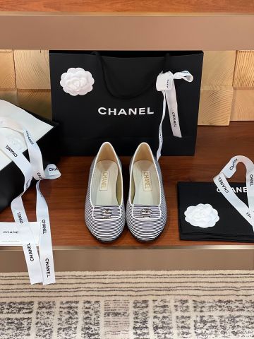 Giày bệt chanel* chất vải canvas lót da bê mũi nơ đẹp VIP 1:1