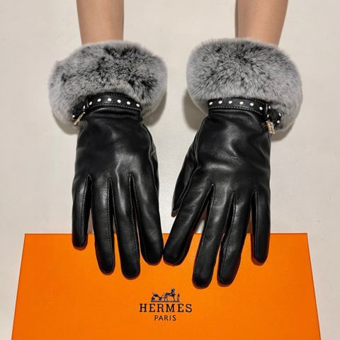 Găng tay da nữ Hermes* viền lông thỏ VIP 1:1