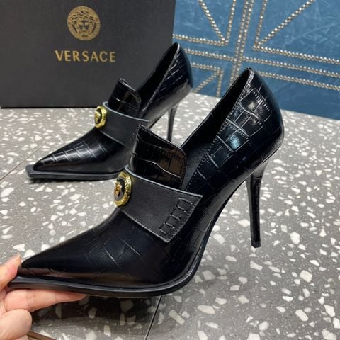 Giày cao gót VERSACE* vân cá sấu màu đẹp cao 11,5cm da bò Lỳ mũi nhọn đẹp VIP 1:1