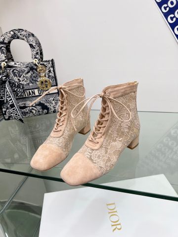 Boot ren Dior* da lộn phối ren thêu cao 4cm đẹp sang VIP 1:1