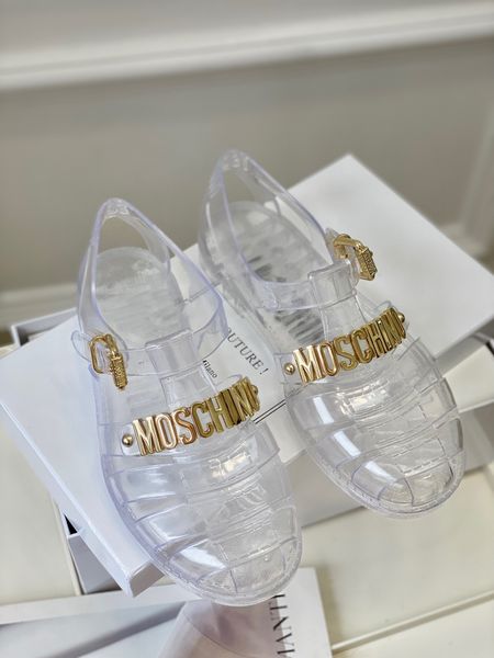 Sandal rọ nam nữ Moschino* nhựa thạch nẹp chữ kim loại vàng đẹp độc ...