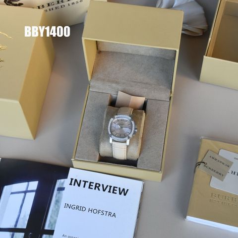 Đồng hồ nữ Burberry* dây da vân cá sấu màu Be xám đẹp cao cấp