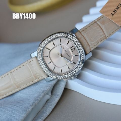 Đồng hồ nữ Burberry* dây da vân cá sấu màu Be xám đẹp cao cấp