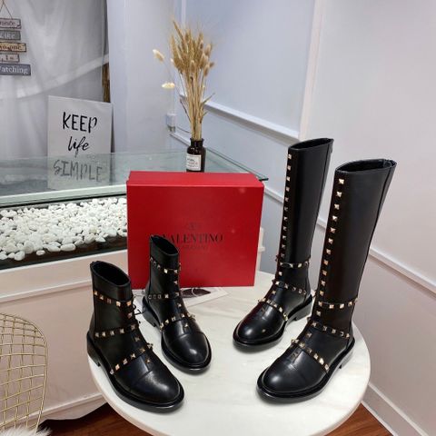 Boot VALENTINO* cổ cao da bò lỳ tán đinh vàng đẹp SIÊU CẤP