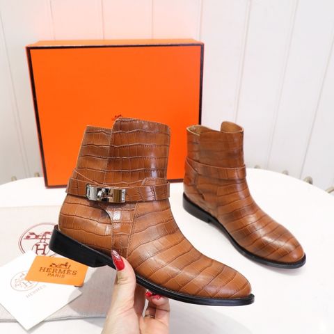 Boot Hermes* vân cá sấu cổ thấp khoá bạc đẹp 35-42