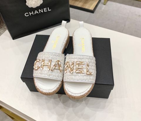 Dép nữ CHANEL* quai dạ hoạ tiết đế cao 3cm đẹp sang SIÊU CẤP