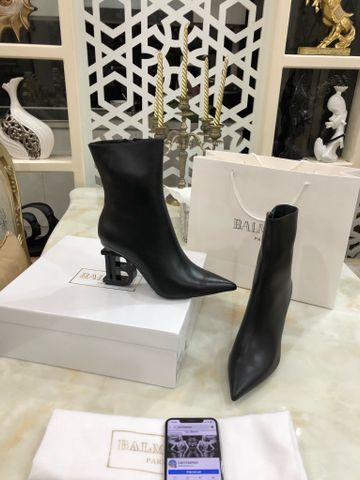 Boot nữ BALMAIN* cổ lỡ da bò lỳ mềm gót logo chữ B đẹp sang chảnh