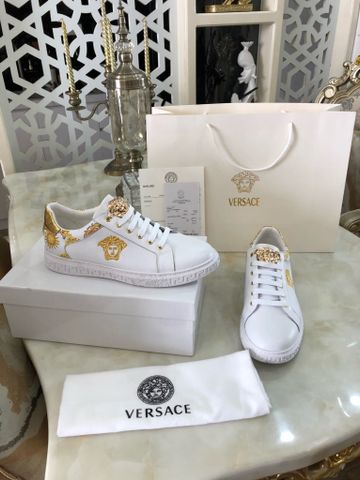 Giày nam buộc dây VERSACE* da bò thêu logo gót phối hoa văn vàng kiểu đẹp