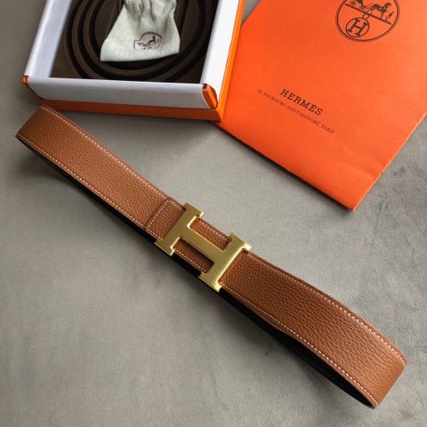 Belt nam Hermes* bản 3,8cm dây da bò khâu chỉ trắng đẹp