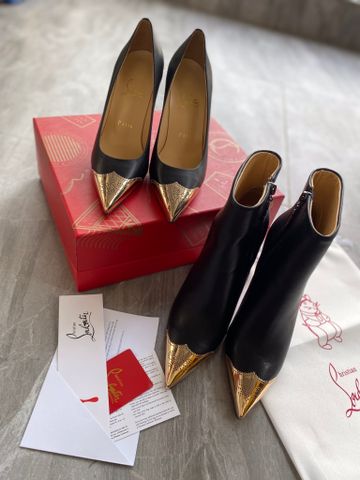 Boot Louboutin* cao 10cm da bò lỳ mũi nẹp kim loại đẹp sang SIÊU CẤP