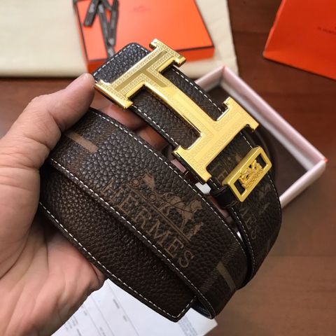 Belt nam Hermes* bản 3,8cm dây da togo mềm hoạ tiết logo đẹp