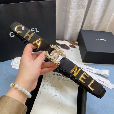 Belt nữ CHANEL* da cừu chun nẹp chữ kim loại đẹp sang thắt váy áo quần đều đẹp hàng cao cấp