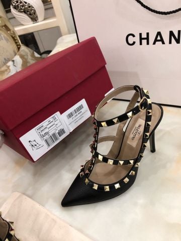 Giày cao gót VALENTINO* da togo hai quai tán đinh cao 9,5cm đẹp sang SIÊU CẤP