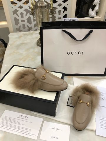 Sục GUCCI* nữ gót viền lông da bò lỳ mềm đẹp SIÊU CẤP